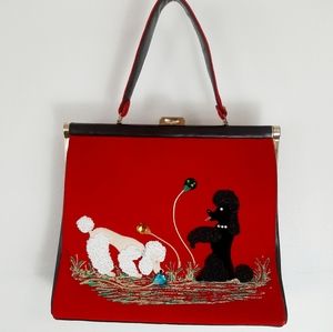 Vintage Poodle Beaded Purse Handbag Red